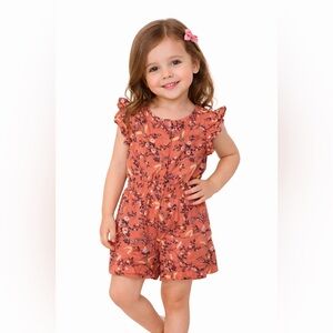 Gap Toddler Girls Floral Flutter Sleeve Romper Orange 2T